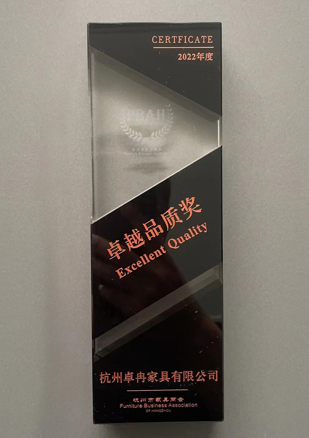 卓冉家具榮獲2022年杭州市家具行業(yè)卓越